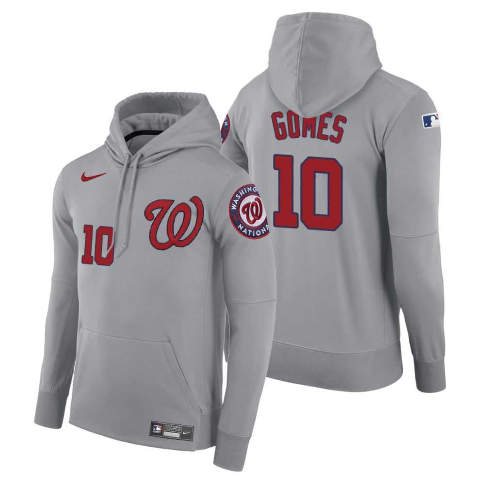 Men Washington Nationals 10 Gomes gray road hoodie 2021 MLB Nike Jerseys
